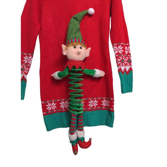 Its Our Time Pullover Sweater Women's S Red Green Elf Plush Ugly Christmas 3-D - Picture 2 of 11